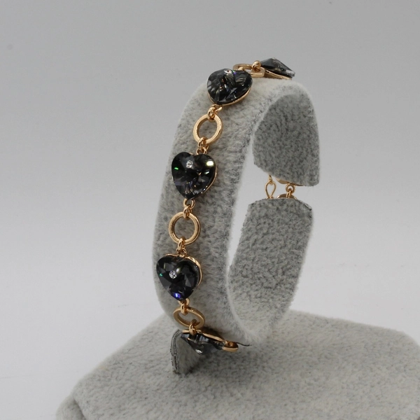 18ct Gold-Plated Chain Black Heart Crystal Bracelet 18-23 cm Non Allergic