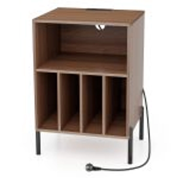 Support pour Tourne-disque Support de Platine pour Disques Vinyles avec Etagère Pieds en Métal Station de Charge et Port USB Noyer/Naturel
