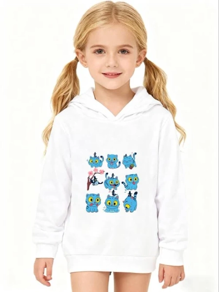 Girls Fitted Cat Print Hoodie