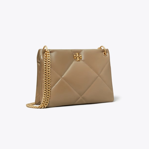 Small Kira Diamond Quilt Shoulder Bag in beige, size OS