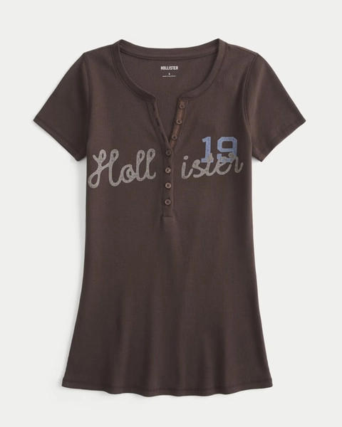 Short-Sleeve Logo Graphic Henley