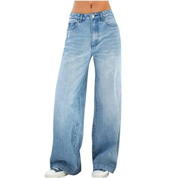 Women's High-Waisted Wide-Leg Patchwork Denim Trousers