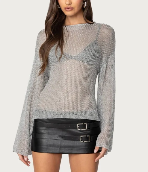 Edikted Women's Drop Shoulder Sheer Knit Sweater