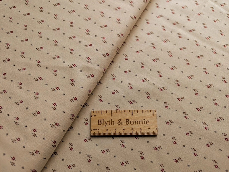 Marcus Fabrics "Antique Cotton" Collection, Design 1741, Red Beige Cream