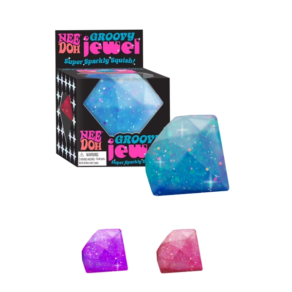 NeeDoh Groovy Jewel Novelty Toy with Glitter Gel Filling, Multiple Colors, Children Ages 3+