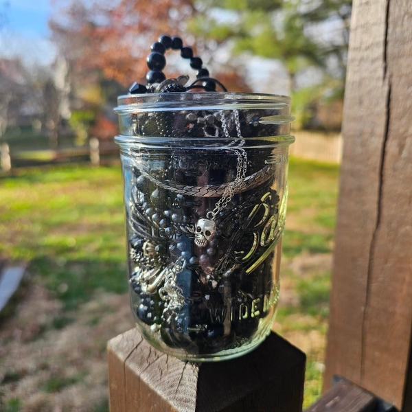 black/goth themed jewelry jar. all wearable!
