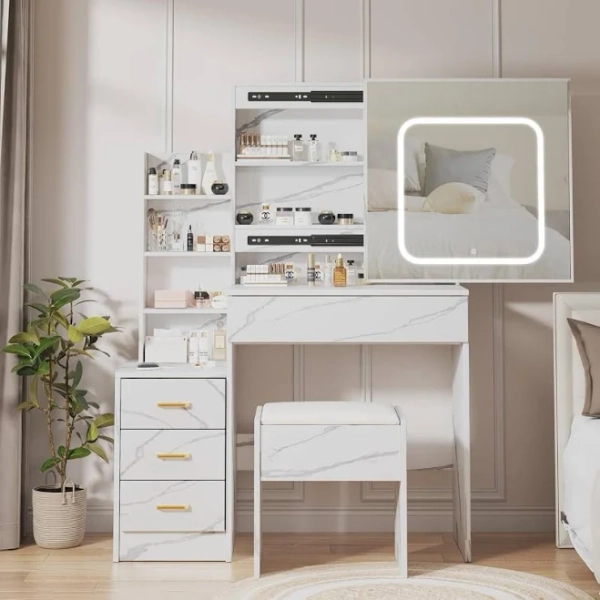 4-Drawer Vanity with 3-Color Adjustable LED Mirror