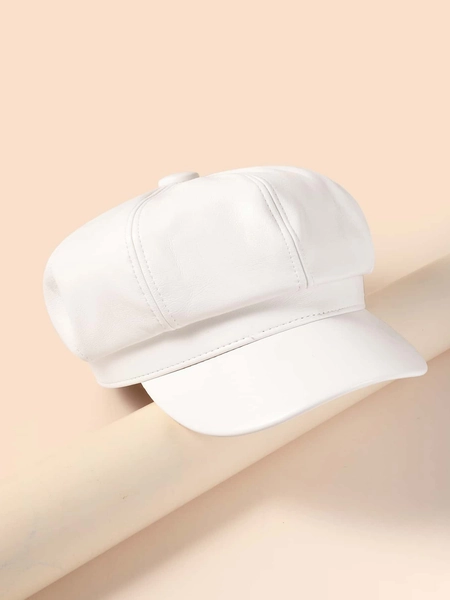 1pc Solid Color Pu Basic Newsboy Cap For Spring, Autumn And Winter Season - Simple Decoration & Warm-keeping