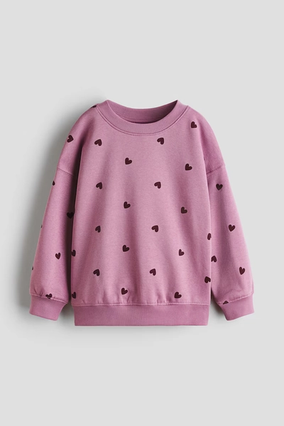 Brushed-Inside Sweatshirt - Dusty purple/hearts