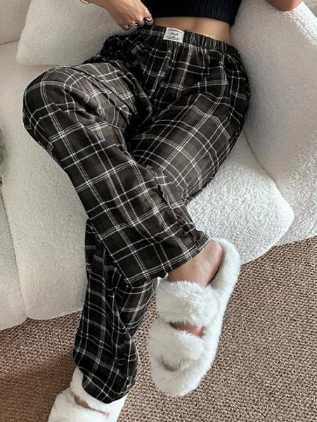 Dream Adore Women's Casual Plaid Print Elastic Waist Straight Leg Lounge Pants