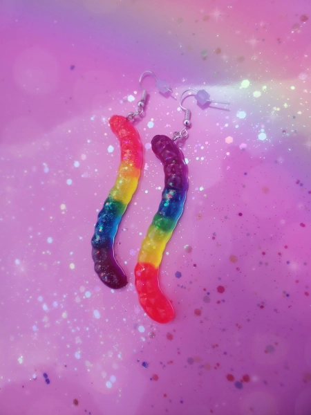 Rainbow worm earrings