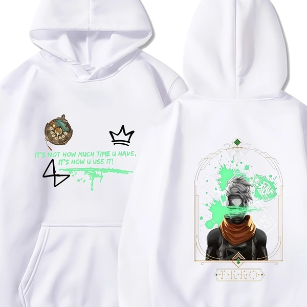 Ekko Arcane Anime Graphic Hoodie - Men's Casual Pullover with Crown & "IT's NOT NOW OR NEVER" Print, Relaxed Fit Hip-Hop Streetwear, Machine Washable Autumn Winter Sweatshirt, Anime Hoodie, Streetwear Fashion, Distressed Print Design, Durable Fabric