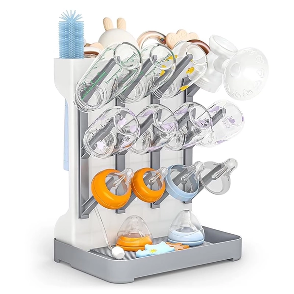 Baby Bottle Drying Rack - Large Vertical Bottle Dryer Rack Holder, Space Saving Countertop Drying Rack Baby Accessory for Baby Bottles and Pump Parts (Gray) - Walmart.com