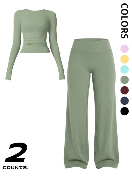 Women's Two-Piece Sporty, Long Sleeve Top & High-Waisted Pants, Breathable Yoga Gym Running Wear, Spring Fall Fitness Apparel, Activewear Fitness Outfit