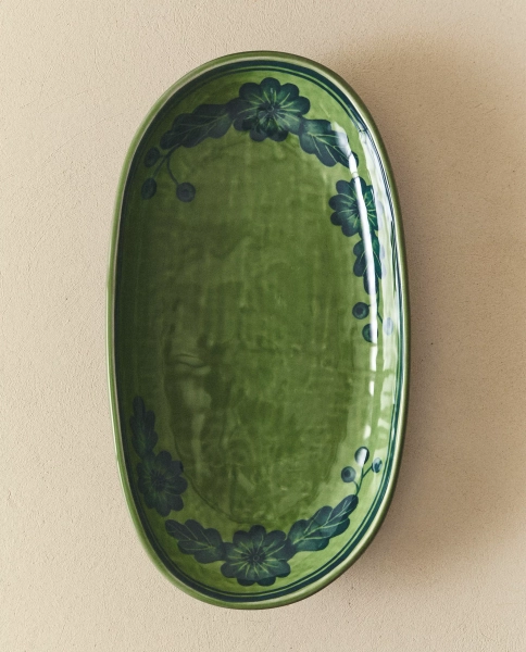 OVAL STONEWARE FLORAL SERVING DISH