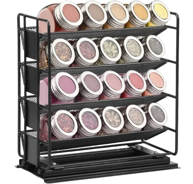 Spice Rack Organiser for Cabinet 4 Tiers Pull Out Spice Rack 10.5x10.5x5 inch Smooth Slide Out Spice Organizer Nonslip Cupboard Organizer for Kitchen