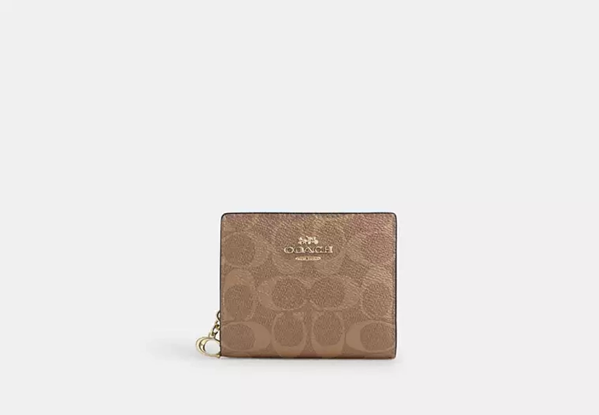 Gold/Tan/Brown Snap Wallet In Signature Canvas