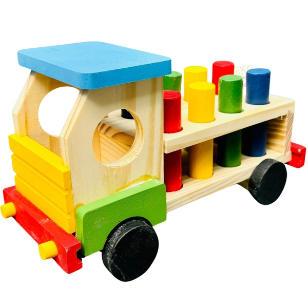 Caminhão de Pinos de Encaixe Colorido Madeira Classificador de Formas e Cores Brinquedo Educativo | Shopee Brasil