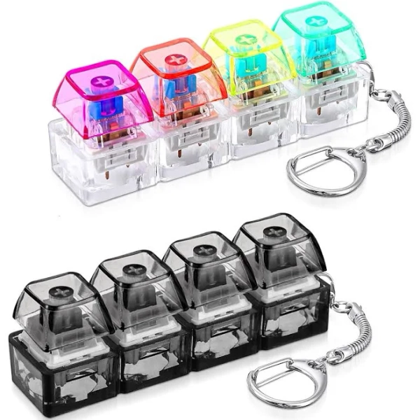 2 Pack 4 In 1 Keyboard Fidget Clicker Toys For Adults Silent And Loud Dual Sound Keychain Cube Stress Relief For Office Or Home Transparent Colors In