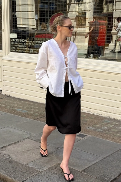 Blouse en lin mélangé à détail noué