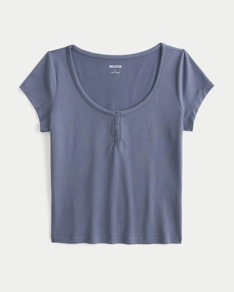 Soft Seamless Fabric Short-Sleeve Snap Henley