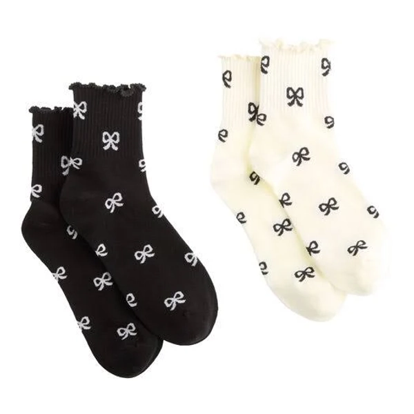World Market 2 Pack Bow Print Ruffle Socks