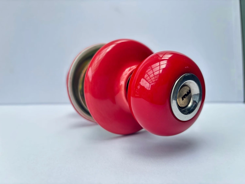 Red Ceramic Spherical Lockset, Mid-Century Modern Door Handle (Keyed Entry)