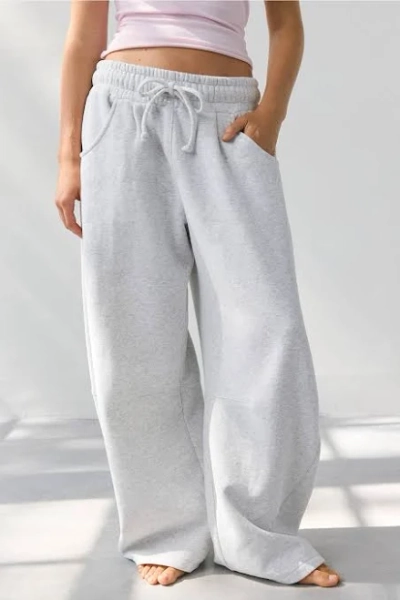 Out From Under Essential Barrel Leg Full Length Sweatpants in Grey Cotton, Women's S at Urban Outfitters