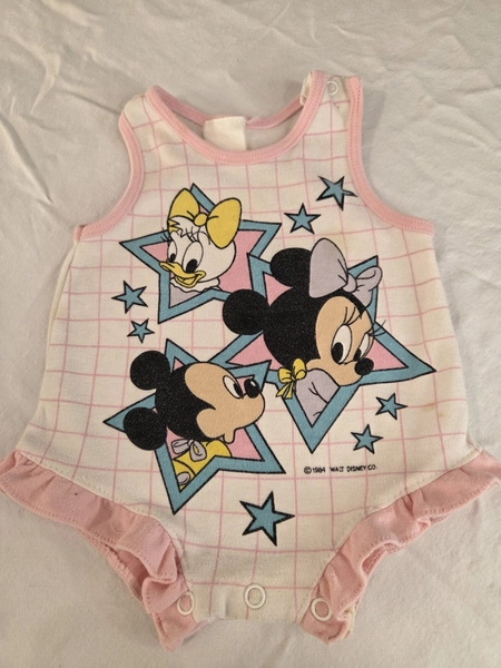 1980s Vintage Baby Clothes Vintage Minnie Micky  Romper For Girls 
