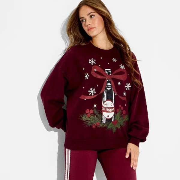 Women's Dr Pepper Bow Fleece Graphic Sweatshirt - Burgundy M