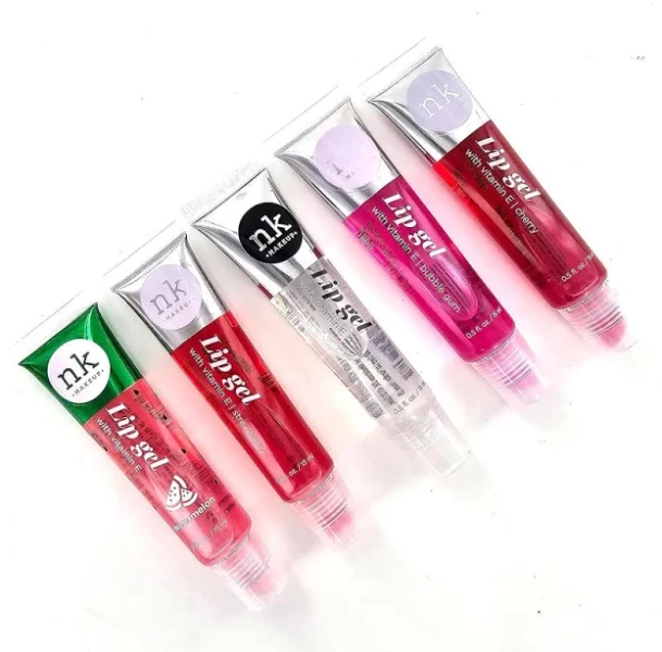 5 Pack Lip Gloss Set of Nicka K Lip Gels - Clear, Watermelon, Strawberry, Cherry, and Bubble Gum Hydrating Lip Glosses with Vitamin E