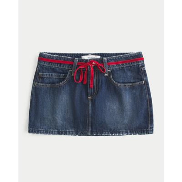 Low-Rise Waist Tie Denim Mini Skort