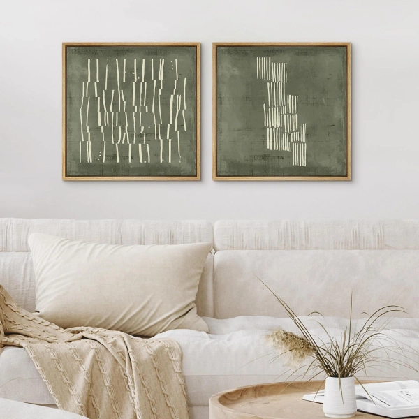 wall26 Fragmented Lines in Green and White Geometric Abstract Illustrations Modern Art Minimal Relax/Calm & Reviews | Wayfair