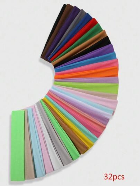 ROMWE 32pcs Colorful Casual Headbands For Girls, Suitable For Daily Life And Sports