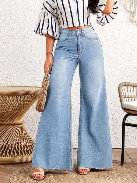 Breezaya Women's Loose Fit Wide Leg Casual Jeans With Pockets