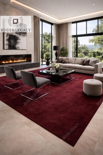 Hand-Tufted NK DEEP WINE Wool Rug: Plush Modern Area Rug