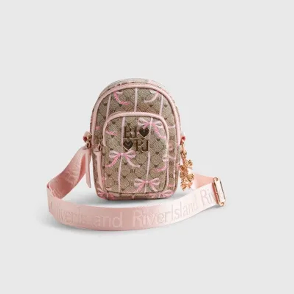 Girls Brown Monogram Bow Cross Body Bag