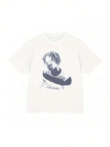 Daniel Caesar Heavyweight Graphic T-Shirt White Artistic Portrait Signature Print Unisex Loose Fit Streetwear Casual All-Season Comfort Tee Comfortable Clothing Relaxed Fit Shirt Durable Fabric T-Shirt Stylish Men Size S-3XL