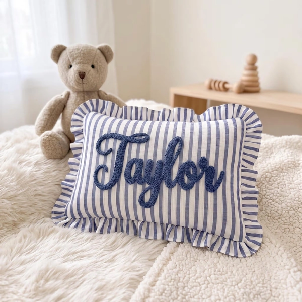 Personalized Name Embroidered Pillow, Custom Monogram Striped Dorm Room Decor