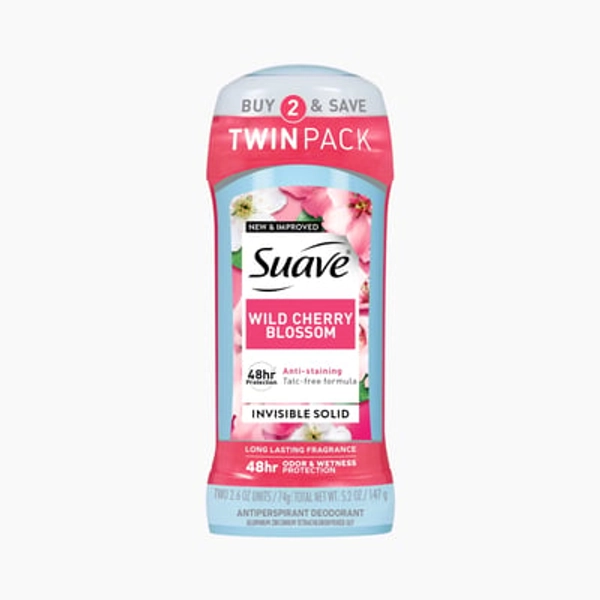 Suave Antiperspirant Deodorant For Women, Wild Cherry Blossom, 2.6 oz Twin Pack