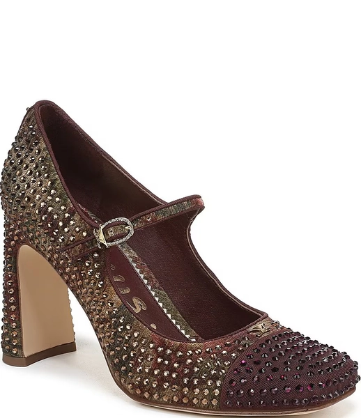 Circus NY by Sam Edelman Elora Floral Rhinestone Embellished Mary Jane Cap Toe Dress Pumps