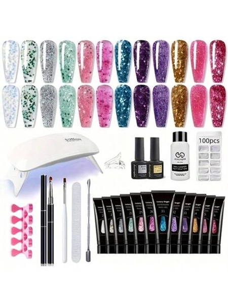 Poly GEL Nail Colors:20 Colors Nail Extension Gel Kit Bright Rainbow Pink Purple Blue Color Collection Poly Gel Nail Kit For Daily Nail Art DIY Nail Salon Gift For.