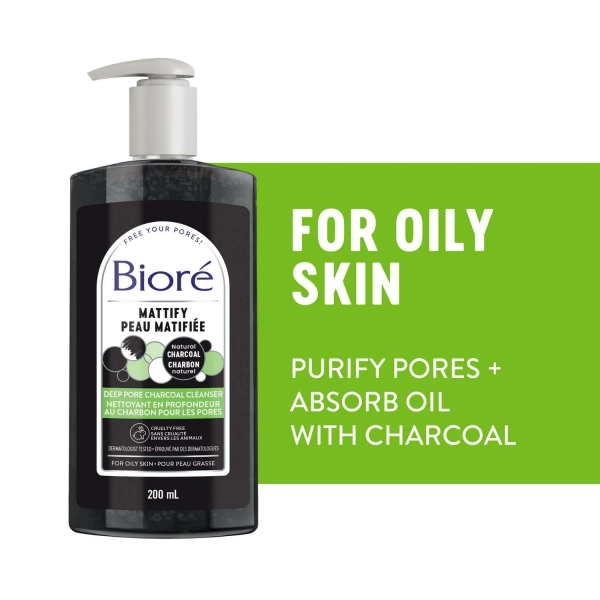 Bioré Deep Pore Charcoal Cleanser, Face Wash for Oily Skin, 200mL (Made in Canada), Dermatologist Tested | 200 mL