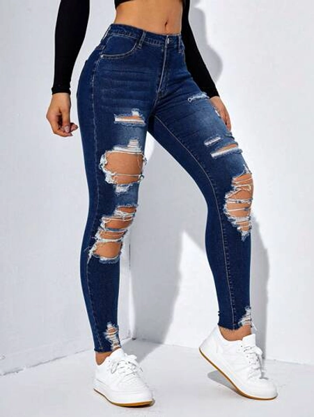 SHEIN ICON Women's Skinny Ripped Jeans