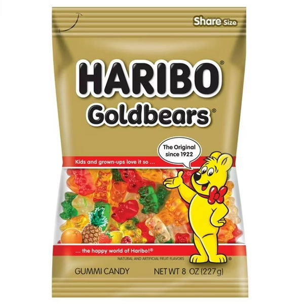 HARIBO Goldbears Gummy Bears Original Assorted Fruit Flavor Candy Gummies, 8 oz, Share Size Bag