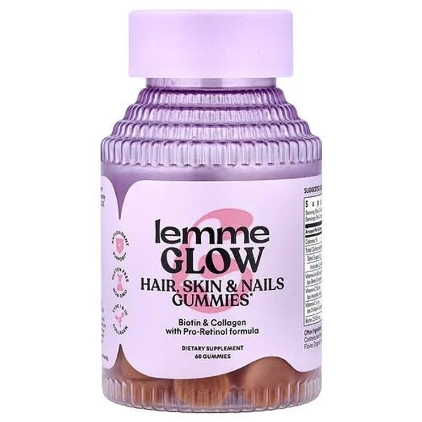 Lemme Glow Collagen Gummies for Thick Hair Strong Nails & Healthy Skin with Multi-Collagen Peptides