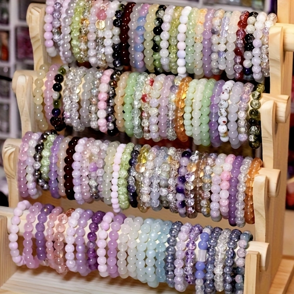 60pcs Handmade Glass Beaded Bracelet Set - Bohemian Style, Colorful Cracked Glass Beads, Perfect for Daily Wear, Vacation, Parties, And Gifts