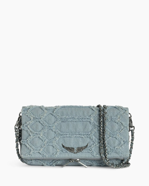Zadig & Voltaire Crossbody Tas Rock Fringed Denim Licht Blauw