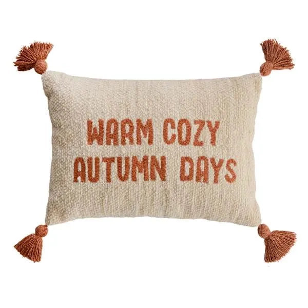 Embroidered Warm Cozy Autumn Days Throw Pillow, 14x20
