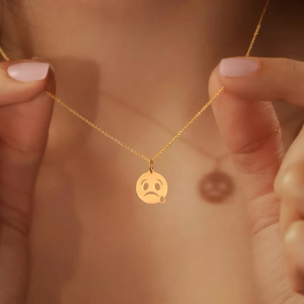 Sterling Silver Dainty Smiley Face Pendant Necklace
